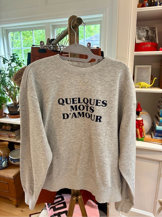 Mango Sweaters - Mango Gray Crewneck Sweatshirt with Navy Text